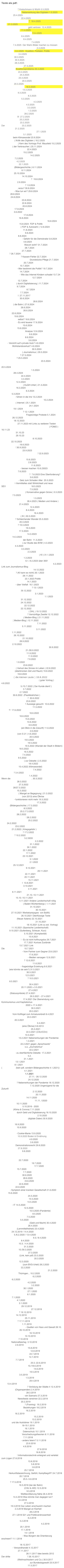 Texte als pdf:

Entmündigung II 27.11.2023 mit Links zu weiteren Texten
Dazu gehören oder die Angst etwas zu verpassen ( FOMO ) 16.11.23
Gewohnheiten 31.10.23
Zeitumstellung 29.10.23
Schwierigkeiten der Demokratie  8.10.2023
Unfrieden 22.10.2023
Aufnahmefähigkeit 16.6.2023
Weiter Denken! 30.9.2023
Digitale Verdummung 23.9.2023
Wer verursacht den Vertrauensverlust? 22.9.2023
Gesellschaft ohne Gedaechtnis  29.8.2023
Sind wir auf einem Irrweg 15.6.2023
Ein falscher Maßstab: Geld  2.8.2023
Demokratie-Verständnis sinkt   11.6.2023
Tarifverhandlungen - besser machen 10.6.23023
Geld oder Leben 7.6.2023
Wie viel können wir begreifen?  7.6.2023 Eine Überforderung?
Geschichte und Geschichten  3.6.2023
Auf Kante genäht - Geiz zum Schaden Aller  25.5.2023
Zwei Gefahren Vermitteltes statt Wirklichkeit und neue
SEV Schienen-Ersatz-Verkehr  18.5.2023
Man kann nicht alles wissen   7.5.2023
Harmonie oder Hochmut ( Konservative gegen Grüne ) 5.5.2023
Genesung  7.5.2023
Verwirrung durch Kommunikation 1.5.2023
Nachlaufen führt in die Irre 26.4.2023 ( Medien und Andere ) 
Zu viele Anhänge  21.4.2023
Auslagern statt Gemeinschaft 12.4.2023
KI macht unnötige Arbeit  8.4.2023
Unterwerfung aus Bequemlichkeit 16.4.2023
Die Zauberlehrlinge ( KI ) 30.3.2023
Tages-Zeitung? Schleichender Wandel 25.3.2023
Wie Krieg entsteht 20.3.2023
Wie viel ist zuviel? 19.3.2023
Der Kunde wird verraten  19.3.2023
Schreiben lassen  17.3.2023
Die Salamitaktik der Bahn  14.3.2023
Mehrmehr  14.3.2023
Der Anfang vom Ende der Bahn  11.3.2023
Zukunft des Verkehrs ( zur Studie des BVM ) 4.3.2023
Eile mit Weile 4.3.2023
Digitale Plastiktüten  3.3.2023
Die Bahn und ihre Farben   2.3.2023
Dummheit und Verantwortungslosigkeit ( KI ) 31.1.2023
Zweifel an der Zukunft  1.3.2023
Chinesische Sprichworte 6.1.-9.2.2023 über 300!
Das Versagen der Medien - zu Lasten der Demokratie 4.2.2023 Link zum Journalismus-Blog
Narzissmus, eine Mangelanzeige 14.12.2022
Was ist Lernen? (KI kann es nicht) 26.1.2023
Wie wollen wir leben? 28.11.2022
Wahrnehmung schwach 23.1.2023 Politik
Ein Verlust an Fähigkeiten.14.1.2023
Ein Windstoss - über Vielfalt  16.1.2023
Heinzelmännchen oder Koboold? 13.1.2023
Trennendes wächst 29.12.2022
Personalmangel, eine Fehlplanung 3.1.2023 
Chinesische Sprichworte und Fehler der EU   1.1.2023
Aus- und Rückblick  31.12.2022
Die Neubaustrecke  24.12.2022
Ein Weg zum Paradies  22.12.2022
Sprachliche Willkür  22.12.2022
Verweigerte Kommunikation ( DHL ) 19.12.2022
Scheitert die Digitalisierung? Vernünftige Zweifel 12.12.2022
Wie man Leser verliert ( Medien-Blog ) 21.11.2022
Symbolfoto ( Medien-Blog ) 12.11.2022
Die Bahn hat ihre Zukunft hinter sich  7.11.2022
Ins Abseits gedrängt  5.11.2022
Die selbst gemachte Überforderung  3.11.2022
Kümmern  1.11.2022
Umgeräumt  26.10.2022
Zu viel vorgenommen 21.10.2022
Ehrlich und redlich 28.9.2022
Verwirrend 2.10.2022
Warum uns die Vergangenheit als „gut“ erscheint  30.9.2022
Hang zum rechten Rand  21./26.9.2022
Digitalisierung, ein Irrweg  11.9.2022
Niedergang der Demokratie 11.9.2022
Der Nutzen von Religionen 7.9.2022
Zu viel Wissen  1.9.2022
Ohne Sinne kein Sinn  23.8.2022
Entsinnlichung ( Verlust des Sinnes im Leben ) 22.8.2022
Erinnerungen (überbrücken Zeit und Raum) 19.8.2022
Apple veräppelt  19.8.2022
Abgehängt ( die kleinen Leute ) 18.8.2022
Gier, Geiz, Geld- und Personal-Mangel ( guter Vortrag ) 4.8.2022
Arbeiten ohne Lohn 5./15.7.2022 ( Der Kunde dient! )
Verständigung gestört 3.7.2022
Liebe und Wissen  2.7.2022
Kartomanie 30.6.2022  (Plastikkärtchen )
Wozu Geschichtsforschung?  30.6.2022
Babylonische Verwirrung  23.6.2022
Wie kommen wir da raus? Auswege gesucht  10.6.2022
Verwirrung durch Nebensachen  11.5.2022
Erledigt?!  17.6.2022
Tempel, Kirche und Religion  16.6.2022
Verlust von Kultur  16.6.2022
Fragwürdige Bewertung  15.6.2022
Kirche und Kommunismus 13.6.2022
Die Funktion von Religionen 6.6.2022
Gäubahn rettet VVS (ein Blick in die Zukunft) 11.6.2022
Das Ende der Globalisierung  2.6.2022
Das Dicke Ende (von S 21 ) 4.6.2022
Journalismus leicht gemacht  20.5.2022
Die Angst vor dem Tod  19.5.2022
Reichtum am Straßenrand  19.5.2022
Bauten vor dem Fenster 19.5.2022 (Wandel der Stadt in Bildern)
Wir sind begrenzt  18.5.2022
Die sonderbaren Alten  16.5.2022
Das Gesicht verlieren 7.4.2022
Moderne Geburt  9.5.2022
Waffen und Ausbildung ( zur Debatte ) 2.5.2022
Technische Ostereiersuche  18.4.2022
Drohendes Ende  15.4.2022 (Klimawandel)
Wie das Vertrauen verloren ging  7.4.2022
Zeitenwende? 3.4.2022
Unabänderliches hinnehmen 1.4.2022
Wenn die E-Akte verschwindet... 30.3.2022
Energie sparen  28.3.2022
Angst und Stress  27.3.2022
Das Ende?  26/27.3.2022
Zuviel schadet   15.3.2022
Entpersönlichung ( Mangel an Begegnung ) 21.3.2022
Stuttgarter Tagebuch (von 2013) eine Ölkrise
Namenstage - funktionieren nicht mehr 19.3.2022
Die Gesellschaft droht zu entgleisen  17.3.2022
Brücken (Bildergeschichte ) 17.3.2022
Verlorene Geschichten 8.3.2022
Wandel der Schrift  25.2./7.3.2022
Was nötig wäre 28.2.2022
Mensch ärgert Euch nicht! 26.2.2022
Warum Autokraten oft irren  25.2.2022
Krieg 24.2.2022 
Hilfe als Ware 23.2.2022
Weltpolitik 21.2.2022 ( Kriegsgefahr )
Zeitung als Gedlquelle? 17.2.2022
Wozu fliegen ? 10.2.2022
Pandemie und Verkehr  5.2.3033
Verdummung schadet Demokratie  2.2.2022
Cookies gehen auf den Keks  31.1.2022
Die Fähigkeit zu schildern  30.1.2022
Guten Tag Herr Putin  22.1.2022
Der Götze heißt „Schnell“ 17.1.2022
Zum Lärmen bestellt   23.12.2021
Techniker oder Betriebswirte  5.1.2022
Das Ende des Smart-Phones 2.1.2022
Feste feiern 25.12.2021
Information oder Literatur 9.12.2021
Geschwätzigkeit verhindert Gespräch 29.11.2021
Digitale Fehlentwicklung 22.11.2021
Pandemie und Politik II  20.11.2021
Das Verstummen der Alten  15.11.2021
Pandemie und Politik I  13.8.2021
Der Erfolg des Buches 3.10.2021
Die Gesellschaft zersplittert 9.11.2021
Fernsehen 8.11.2021
Wie Meinungen entstehen 21.10.-10.11.2021
Entmündigung 15.10.-10.11.2021
Kreislaufwirtschaft 4.11.2021 Andere Landwirtschaft nötig 
Landschaft im Wandel ( Baden-Württembergs ) 1.11.2021
Der Klimawandel als Prüfung  31.10.2021
Chancen ( der Pandemie ) verpasst 30.10.2021
Verhoben 27.10.2021 Werbekampagne  von BaWü
Doppelt und 13-fach 26.10.2021 Überflüssige Texte
Tödliche Gallier (Neuer Asterix) 22.10.2021
Stuttgarter Zeitung veräppelt Leser  21.10.2021
Woran die Medizin krankt  18.10.2021 (Link zu ext. Vortrag)
Der Preis  11.10.2021 (Spanische Landwirtschaft)
Blender 9.10.2021 (Guttenberg, Scheuer, Kurz)
Alles viel zu kompliziert 5.10.2021 (Komplexität)
Bedenkliche Bequemlichkeit 15.9.2021
Ab heute Verschleiß! - Es ist nicht hoffnungslos 29.7.2021
Der unredliche Handel  17.7.2021 Kuriose Zustände
Immer mehr Ärger 13.7.2021 Link
Die Wut auf die Grünen 10.7.2021
Schleichender Verfall - Vom Partner zum Gegner 23.6.2021
Digitalisierung, ein Holzweg  17.6.2021
Ausverkauf der Demokratie - Medien versagen 12.6.2021
Wer ist hier der Dumme? 12.6.2021
Umweltschutz schwer gemacht   11.6.2021
Mangel an Grenzen - fragwürdige Erziehung 6.6.2021
Zukunft (wie könnte sie sein?) 31.5.2021
Der Ausverkauf der Kultur 30.5.2021
Verlust der Gründlichkeit 12.5.2021
Ungebildet oder überfordert? 10.5.2021
Denken 8.5.3021
Männliche Selbstschädigung 30.4.2021
Digitale Katastrophe 20.11.2020 > 3.5.2021
Warum Viele blind scheinen 27.4.2021
Krücken (Statussymbole) 27.4.2021
Die Denkfehler der Wirtschaft 29.3.2021 - 27.4.2021
Die die Arbeit machen 17.4.2021 Die Überwindung von Kommunismus und Kapitalismus
Eine andere Apokalypse  2020 > 17.4.2021
Gerechtigkeit oder Einfachheit  30.3.2021
Wachsende Abhängigkeiten  29.3.2021
Dashboard Vom Kotflügel zum Armaturenbrett 8.4.2021
Die Kosten tragen Andere  24.3.2021
Zumutungen  20.3.2021
Quer denken? - eine Vertrauenskrise 3.4.2021
Stuttgarter Tagebuch (eine Ölkrise) 9.8.2013 
Schiller und das Smart-Phone  25.3.2021
Ein Hang zum Wegsehen 22.3.2021 (CSU/CDU) 
Kampf der Geschlechter 10.3.2021
Kleine Ursache… 13.2.2021 Nebenwirkungen der Pandemie
Öffnen, um zu schließen? 1.3.2021
Wörter und Begriffe 22.2.2021 gegen „Sprachwarte“
Die Torheit der Verleger s.a. „Journalismus“
Die Pandemie weiter denken 22.2.2021
Wohnungsnot - zu oberflächliche Debatte  17.2.2021
Fußgänger-Diskriminierung 5.2.
Lauter kleine Trumps    31.1.2021
Trumps Tricks 13.1.2021
Fassadismus 8.1.2021
( Fassadismus (kein pdf, sondern Bildergeschichte 4.1.2021))
Verkehrte Wirtschaft 2   4.1.2021
Das neue Jahr in Zahlen 1.1.2021
Der Niedergang von Städten 27.11. -26.12.2020
Damit es nicht schief geht... 24.12.2020
Was wäre wenn? Nebenwirkungen der Pandemie 18.12.2020
Konservativ oder Reaktionär? 7.12.2020 Ungenügend für die Zukunft
Die Zerstörung des Wohlwollens 2.12.2020
Das Verschwinden der Satzzeichen 20.11.2020
Freiwillig, oder unfreiwillig 14.11.2020
Nationalismus, ein falsches Gefühl 11.11..12020
Bequemlichkeit 10.11.2020
Mühsames Einkaufen 5.10.2016 - 2020
Zielkonflikte (Klima & Corona) 7.11.2020
Gleichmacherei durch Geld und Digitalisierung 18.10.2020
Warum viele dumm zu sein scheinen  2.10.2020
Eingebaute Vergänglichkeit (digitale Daten) 30.9.2020
Unsicherheit 16.9.2020
Gewalt verrät 16.9.2020
Verrechtlichung 15.9.2020
Was geschehen könnte - eine Mahnung 14.9.2020
Lästige Krümel - Cookie-Manie 13.9.2020
Nützlicher Dreck 10.9.2020 Boden & Ernährung
Nicht verstehen ist gefährlich 4.9.2020
Wie aus Vertrauen Hass wird  3.9.2020
Rosinenpicker Demonstrationsrecht 29.8.2020
Zweierlei Recht   27.8.2020
Kein Recht auf Party  9.8.2020
Corona-Folgen 24.4. / 6.8.2020
Wie es zur Verrohung kam 24.7.2020
Schilda „Schilder“ 22.7.2020
Hoffentlich falsche Vorhersage  19.7.2020
Gemeinnutz vor Wirtschaftlichkeit  17.7.2020
Was droht uns? 15.7.2020
Eine, zwei, drei Krisen 7.7.2020
Einfach oder gerecht  30.6.2020
Schilda „Lebensmittel” 28.6.2020
Geld oder Zufriedenheit 23.6.2020
Schilda „Bahnhof“ 22.6.2020
Schilda „Auto“ 22.6.2020
Randale - Symptom einer kranken Gesellschaft 21.6.2020
Glück  15.6.2020
Wünschenswerte Zukunft 24.5.2020
AGB = Alle Geben klein Bei  15.5.2020
Kosten und Nutzen von IT  14.5.2020
Tagediebe - IT 14.5.2020
Vor- und Nachdenken!  12.5.2020
Gerüchte als Überdruckventil 10.5.2020 (Pandemie)
Unredlichkeit in vielen Branchen 8.5.2020
Städte werden unattraktiv  7.5.2020
Politik und Literatur 5.5.2020
Lehren aus der Corona-Krise (Geld und Macht) 30.4.2020
Symbolik der Corona-Krise  26.4.2020
Ungerechtigkeit (Lernmittelfreiheit) 23.4.2020
Reichtum  24.12.2019 / 14.4.2020
Viele Krisen  5./6.2.2020 / 13.4.2020
Wunschkonzert oder Demokratie 9.3./ 8.4.2020
Verwirrende Vielfalt  8.4.2020
Gelenkte Medien  10.3. / 4.4.2020
Schädlich und schäbig  31.3.2020
Spirituell verarmt  10./30.3.2020
Mitempfinden und Vernunft  27.3.2020
Tele-Journalismus (Link, kein pdf) 23.3.2020
Warum ist ein Virus ein Problem?  20.3.2020
Der Kronen-Virus  12.3.2020
Selbstbestimmter Tod (zum BVG-Urteil) 28.2.2020
Einsamkeit ist teuer 22.2.2020
IT-Branche: Müll-Erzeuger und Werte-Vernichter 21.2.2020
Trauer, worüber? Thüringen... 10.2.2020
Herausforderung Beschränktheit 6.2.2020
Übergriffig 6.2.2020
Ohnmacht, Angst und Wut  4.2.2020
Kommunikatons-Verweigerung 3.2.2020
Gebete für Ungläubige 30.1.2020
Zunehmende Unredlichkeit 27.1.2020
Was getan werden müsste 8.1.2020
Harmonie  7.1.2020
Langsame Alte  4.1.2020
Krimi statt Messe  3.1.2020
Die Wut der Bauern  29.12.2019
Beim Schälen einer Mandarine 27.12.2019
Rechtsmissbrauch? 19.12.2019
Lob der Schrift 14.12.2019
Gefährliche Entwicklung 25.11.2019
Ratlose Museen ? 17.11.2019
Klimapolitik scheitert  1.11.2019
Der unsichtbarer Gegner - Quellen von Hass und Gewalt 28.10.
Kindesmissbrauch 26.10.2019
Bequemlichkeit macht dumm 16.10.2019
Verfehlte Landwirtschaft 10.10.2019
Verkehr in Dosen 7.10.2019
3.Oktober Nationalfeiertag  3.10.2019
Wahl-Freiheit  2.9.2019
Unfreiwillige Unmündigkeit  15.8.2019
Der Streit um das Geschlecht  12.8.2019
Wohnungsnot und Bauwahn  24.7.2019
Konservativ oder Egoistisch  12.7.2019
Zu begeistert? 7.7.2019
Warnsignale Hass und Gewalt 25.5.-22.6.2019
Zeitung statt Radio und TV  10./18.6.2019
Warum Lebensmittel wegwerfen? 14.6.2019
Die Entwertung des Lernens  19.5.2019
Knöpfchendrücker 3.5.2019
Elektroroller und Rentner 1.5.2019
Ohne Vertrauen droht Chaos 29.4.2019
Liebe 13.4.2019
Zum Einkaufen in die Stadt? Verödung der Städte 4 12.4.2019
Rosstäuscher (Organspenden) 2.4.2019
25 Jahre unehrliche Bahn 28.3.2019
Stadt im Dauersommer - ein Szenario 27.3.2019
Selbsttäuschung Newsfeeds verwirren 22.2.2019
Vom Reiz der Bilder 20.2.2019
Form wichtiger als Inhalt? (Framing)  19.2.2019
Mehr Schein, als Sein  Beziehungen 18.2.2019
Big Data - Entmündigung 16.2.2019
Drückeberger 16.2.2019
Demokratie braucht Journalismus 15.2.2019
Das moderne „Taschenmesser“ 13.2.2019
St. Florian und die Autofahrer 19.1.2019
Verkehrte Wirtschaft  18-19.1.2019
IT erzieht zum Jasagen  16.1.2019
Bequem oder sicher?  Datenschutz 10.1.2019
Was steckt dahinter? Verschwörungstheorien 8.11.2018
Laien oder Liebhaber? 7.11.2018
Feste und Feiertage - anders feiern? 5.11.2018
Hektik macht unglücklich  23.9.2018
Alles politische Laien? 4.9.2018
„Soziale Medien“ fördern Rechtsdrall  27.8.2018
Was ist am Rechtssein anziehend?  16.8.2018
Ausgeschlossen! Informationstechnik enteignet und verleitet zum Lügen 27.8.2018
Gefährliche Bequemlichkeit 13.8.2018
Entnervt, ungeduldig, ängstlich 5.8.2018
Regeln? Gelten nur für Andere! 3.8.2018
Keine Lust zum Lesen? 25.7.2018
Heimat Herkunftsbezeichnung, Gefühl, Kampfbegriff? 24.7.2018
Schuld und Sühne 20.7.2018
Der Raub der Freiheit  25.5.-5.6.2018
Unsicher? 17.5.2018
Falsche Wortwahl 16.5.2018 (bei der Bahn)
Verräterische Wortwahl (CSU & AfD) 12.5.2018
Die Kunst des Spazierens 9.5.2018
Regeln und Ängste  Weltbevölkerung Nähe 26.4.2018
Niedergang 14.4.2018 Was könnte man dagegen tun?
Weltweite Ängste 9.4.2018
Welche Technik wofür? 27.3.2018
Altersuhr 19.3.2018 Das Leben anschaulich machen
Wischiwaschi 2.3.2018 Mangel an Klarheit 
Gieren nach Aufmerksamkeit 28.2.2018
Lügenpack 27.1.2018 S21 und Politikverdrossenheit
Versicherung zerstört Stadt 6.2.2018
Mehr oder weniger 5.2.2018
Mittelmaß, Herdentrieb und Meisterschaft 4.2.2018
Zahlen statt Inhalte 20.1.2018
Veröden der Gärten 17.1.2018
Falscher falscher Alarm 14.1.2018
Unter falscher Flagge - Was Bürgern die Orientierung erschwert? 11.1.2018
Morgen-Grauen 2018
Streit um‘s Impfen  18.12.2017
Schick-eria - Versandhandel 4.12.2017
Selbstbedienung 27.11.2017
Schleichende Enteignung 28.11.2017 Idee bereits 2012
Der dritte Stumme Frühling? 26.10.2017
Wegwerfblumen (Weihnachtsstern und Co.) 30.9.2017
Parteien- und Politikversagen zur Bundestagswahl 23.9.2017
Quellen des Verdrusses      11.5.2017